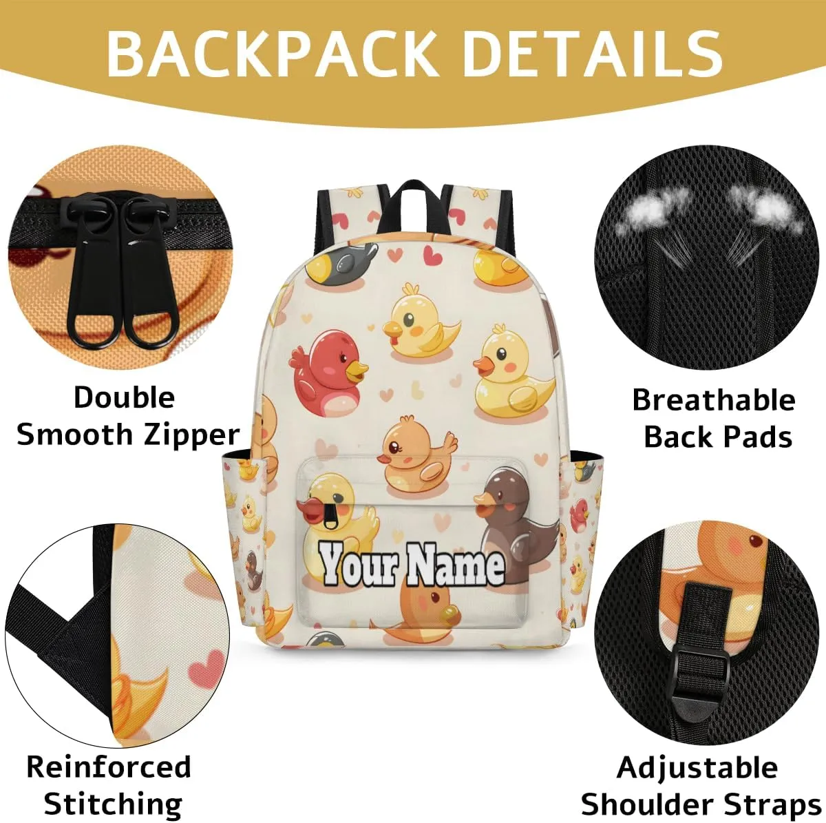 Personalized Funny Duck Preschool Toddler Backpack for Boys Girls Custom Kids Name Small Bookbags Kindergarten Elementary Backpack, Duck Animal