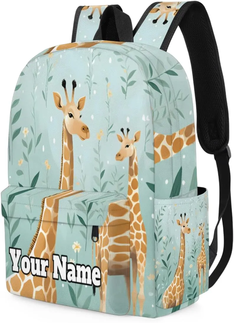Personalized Giraffe Themed Preschool Toddler Backpack for Boys Girls Custom Kids Name Small Bookbags Kindergarten Elementary Backpack, Cute Giraffe