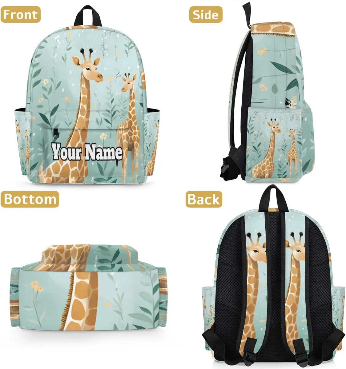 Personalized Giraffe Themed Preschool Toddler Backpack for Boys Girls Custom Kids Name Small Bookbags Kindergarten Elementary Backpack, Cute Giraffe