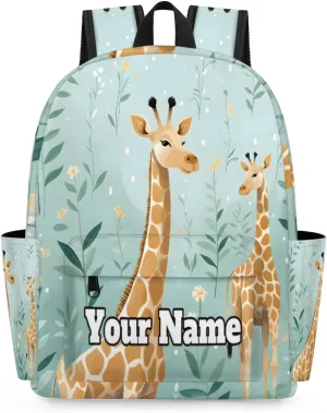 Personalized Giraffe Themed Preschool Toddler Backpack for Boys Girls Custom Kids Name Small Bookbags Kindergarten Elementary Backpack, Cute Giraffe