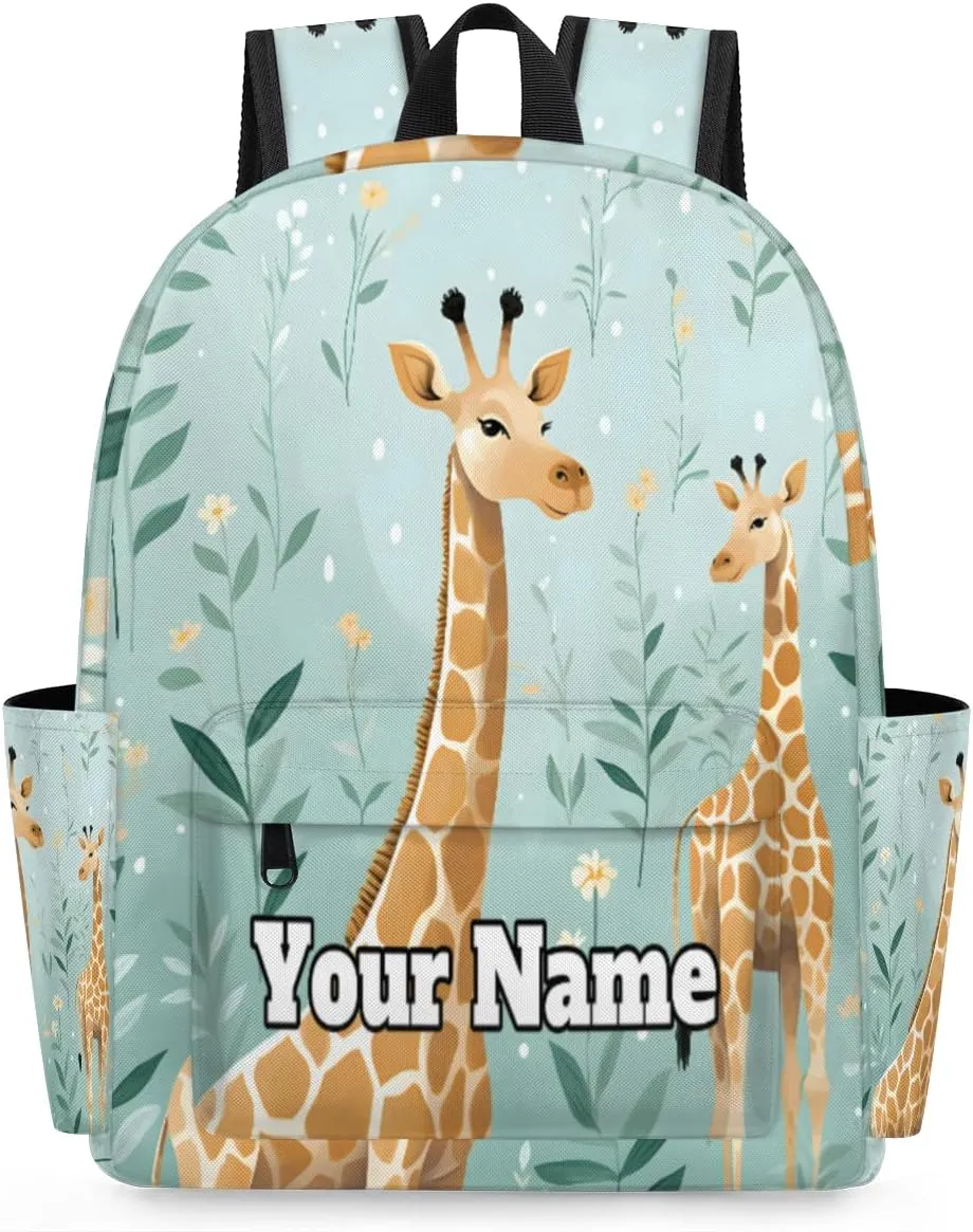 Personalized Giraffe Themed Preschool Toddler Backpack for Boys Girls Custom Kids Name Small Bookbags Kindergarten Elementary Backpack, Cute Giraffe