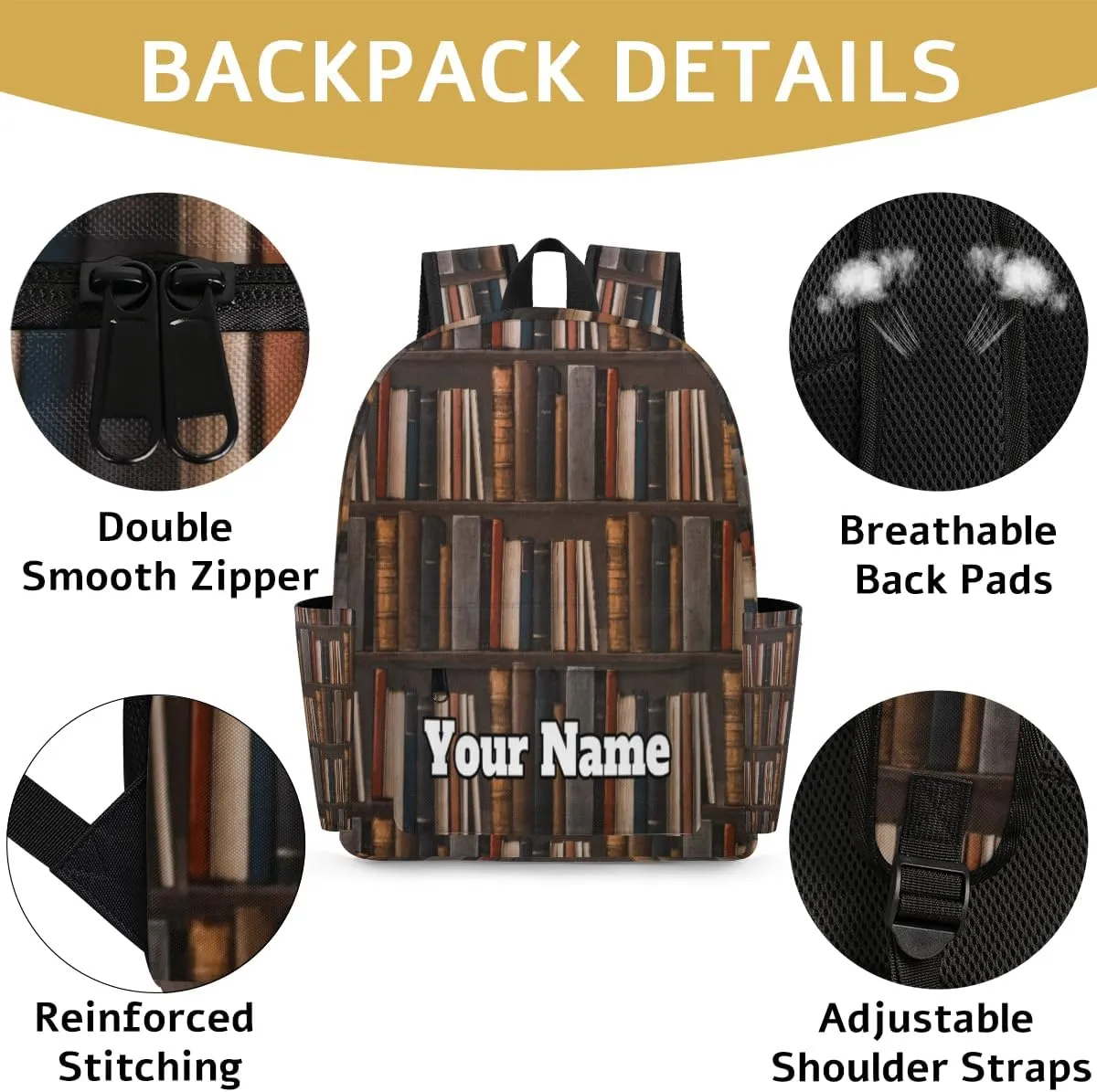 Personalized Library Bookshelf Preschool Toddler Backpack for Boys Girls Custom Kids Name Small Bookbags Kindergarten Elementary Backpack, Old Books