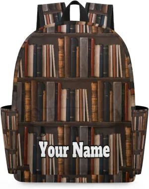 Personalized Library Bookshelf Preschool Toddler Backpack for Boys Girls Custom Kids Name Small Bookbags Kindergarten Elementary Backpack, Old Books