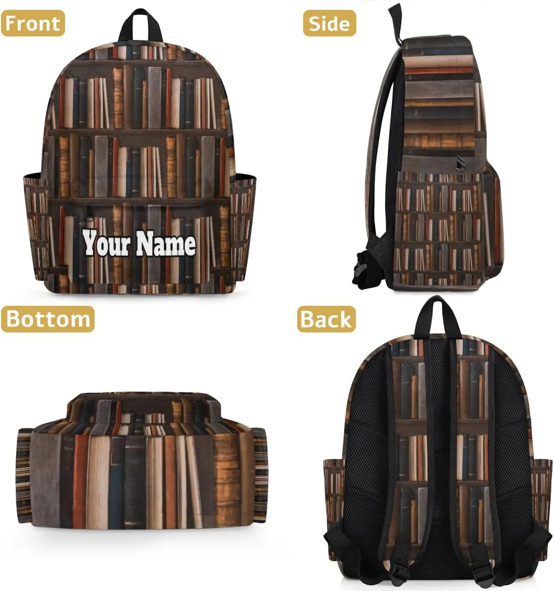 Personalized Library Bookshelf Preschool Toddler Backpack for Boys Girls Custom Kids Name Small Bookbags Kindergarten Elementary Backpack, Old Books