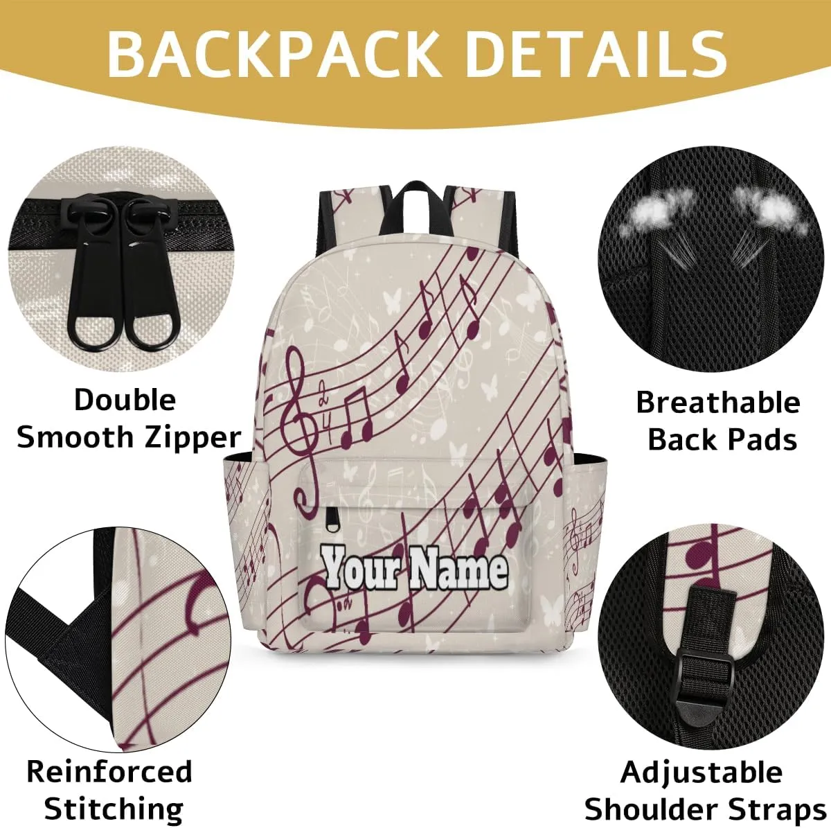 Personalized Musical Notes Preschool Toddler Backpack for Boys Girls Custom Kids Name Small Bookbags Kindergarten Elementary Backpack, Music