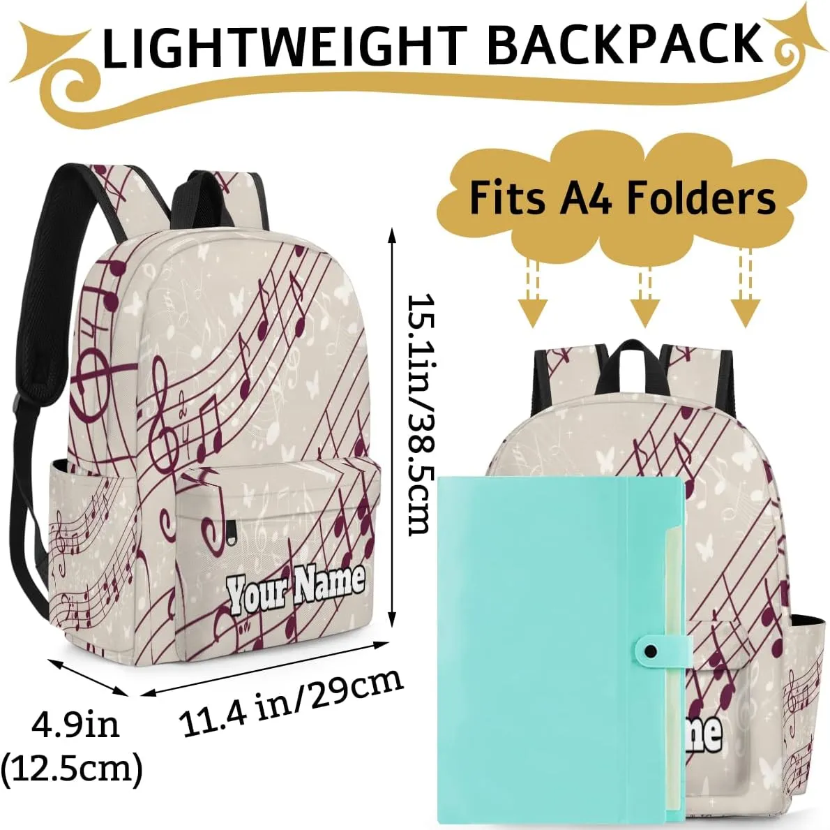 Personalized Musical Notes Preschool Toddler Backpack for Boys Girls Custom Kids Name Small Bookbags Kindergarten Elementary Backpack, Music