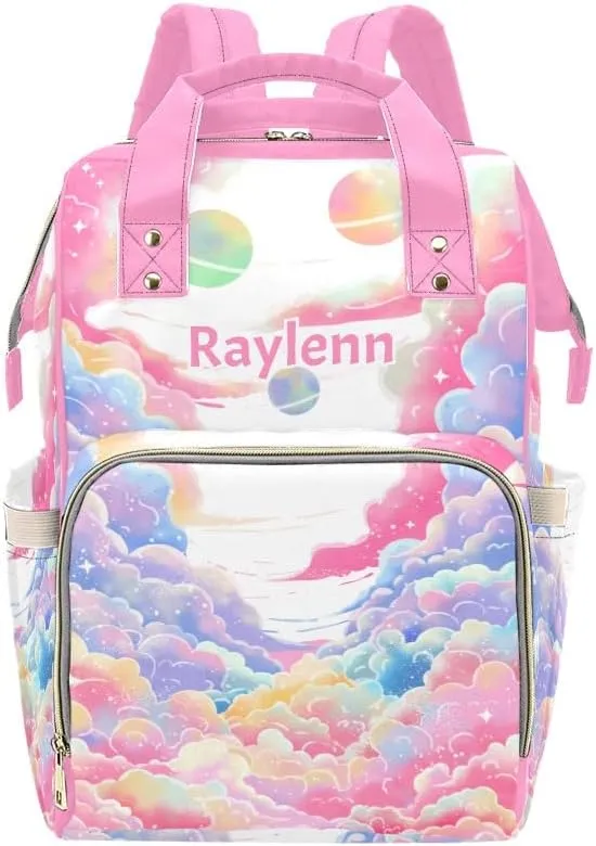 Personalized Name Diaper Bag Backpack Cloud Planet Multifunction Travel Backpack Nappy Bag Daypack for Mom Dad Boy Girl