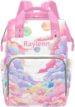 Personalized Name Diaper Bag Backpack Cloud Planet Multifunction Travel Backpack Nappy Bag Daypack for Mom Dad Boy Girl