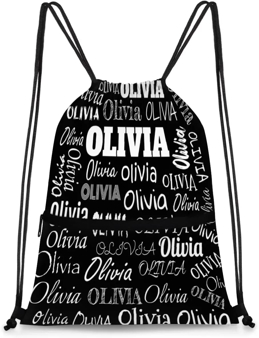 Personalized Name Sports Ball Drawstring Bags, Gymnastics Dance Sports Stuff Backpacks, Solid Black