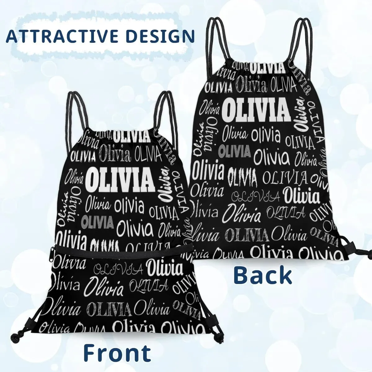 Personalized Name Sports Ball Drawstring Bags, Gymnastics Dance Sports Stuff Backpacks, Solid Black