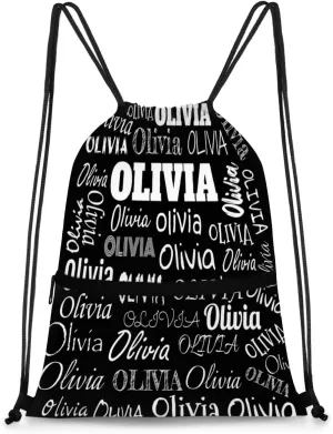 Personalized Name Sports Ball Drawstring Bags, Gymnastics Dance Sports Stuff Backpacks, Solid Black