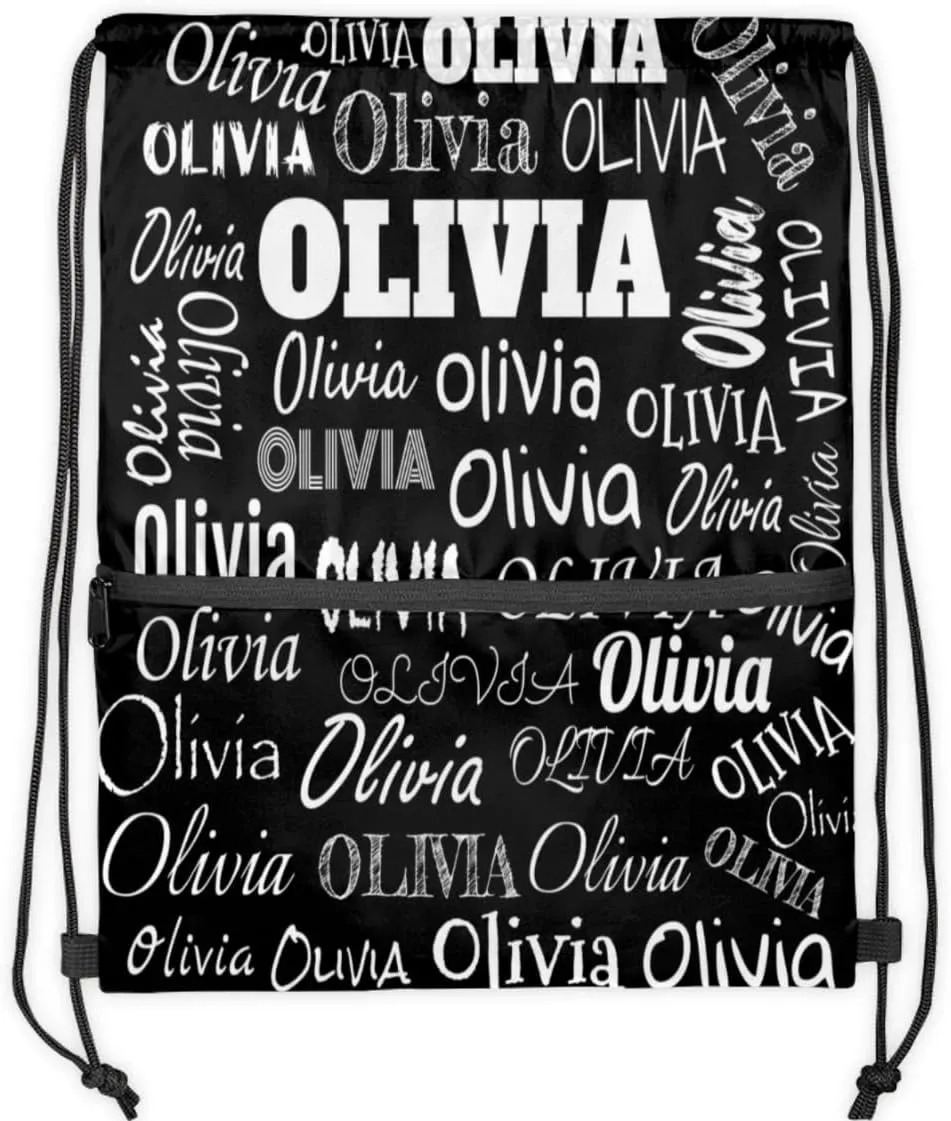 Personalized Name Sports Ball Drawstring Bags, Gymnastics Dance Sports Stuff Backpacks, Solid Black