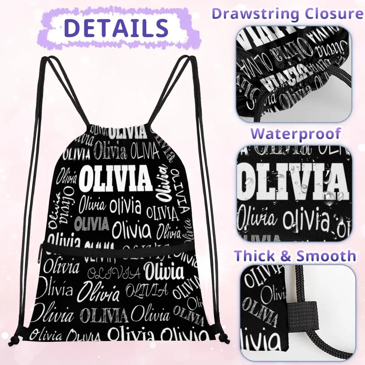 Personalized Name Sports Ball Drawstring Bags, Gymnastics Dance Sports Stuff Backpacks, Solid Black