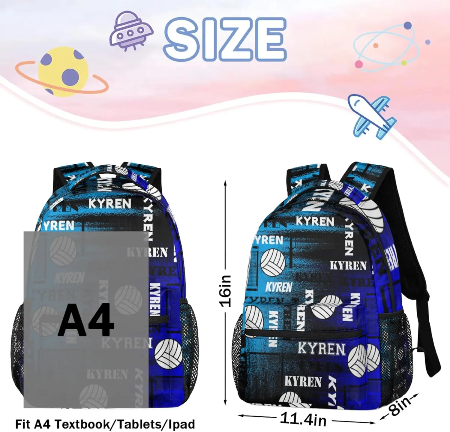 Personalized Name Volleyball Backpack, Custom Sports Bag Backpack for Men Women, Laptop Backpacks Travel Camping Daypack, Blue
