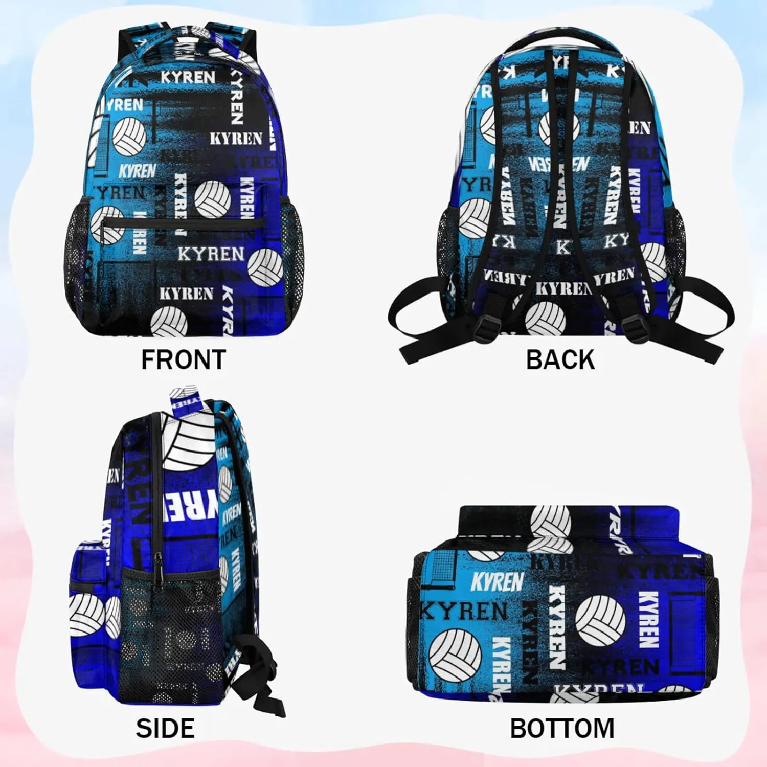 Personalized Name Volleyball Backpack, Custom Sports Bag Backpack for Men Women, Laptop Backpacks Travel Camping Daypack, Blue