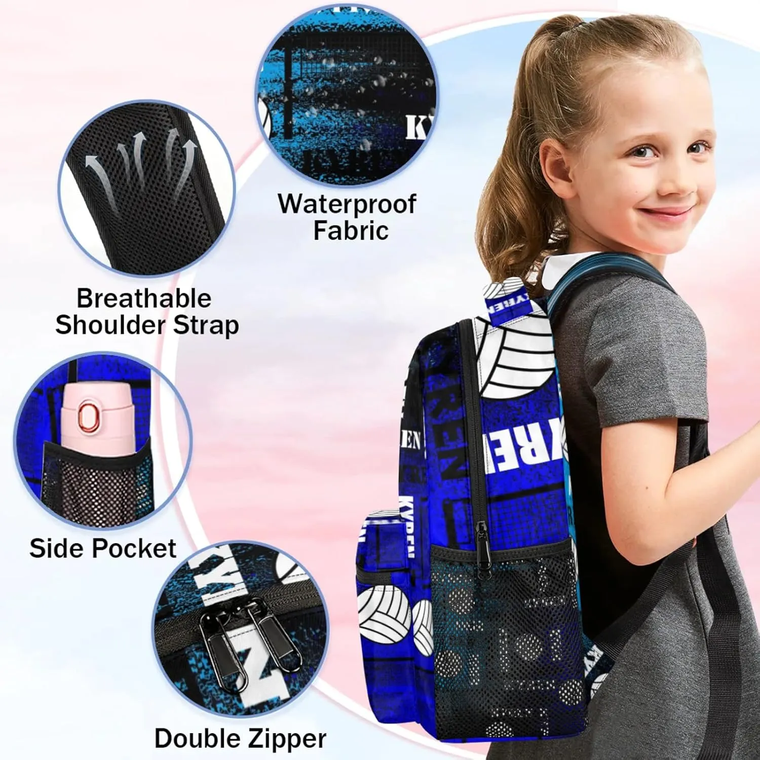 Personalized Name Volleyball Backpack, Custom Sports Bag Backpack for Men Women, Laptop Backpacks Travel Camping Daypack, Blue