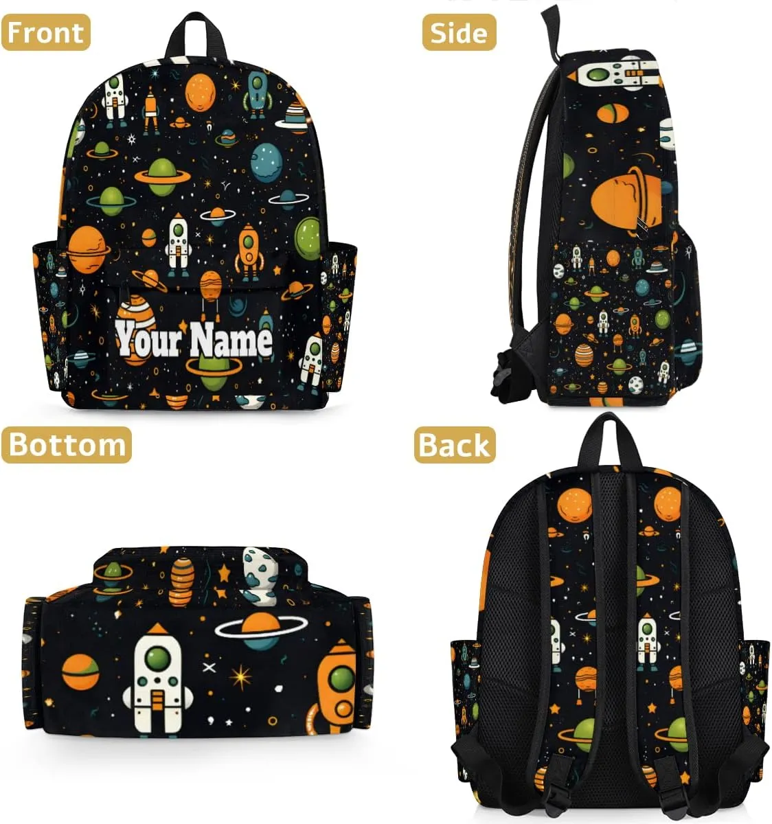 Personalized Outer Space Preschool Toddler Backpack for Boys Girls Custom Kids Name Small Bookbags Kindergarten Elementary Backpack, Space Rocket
