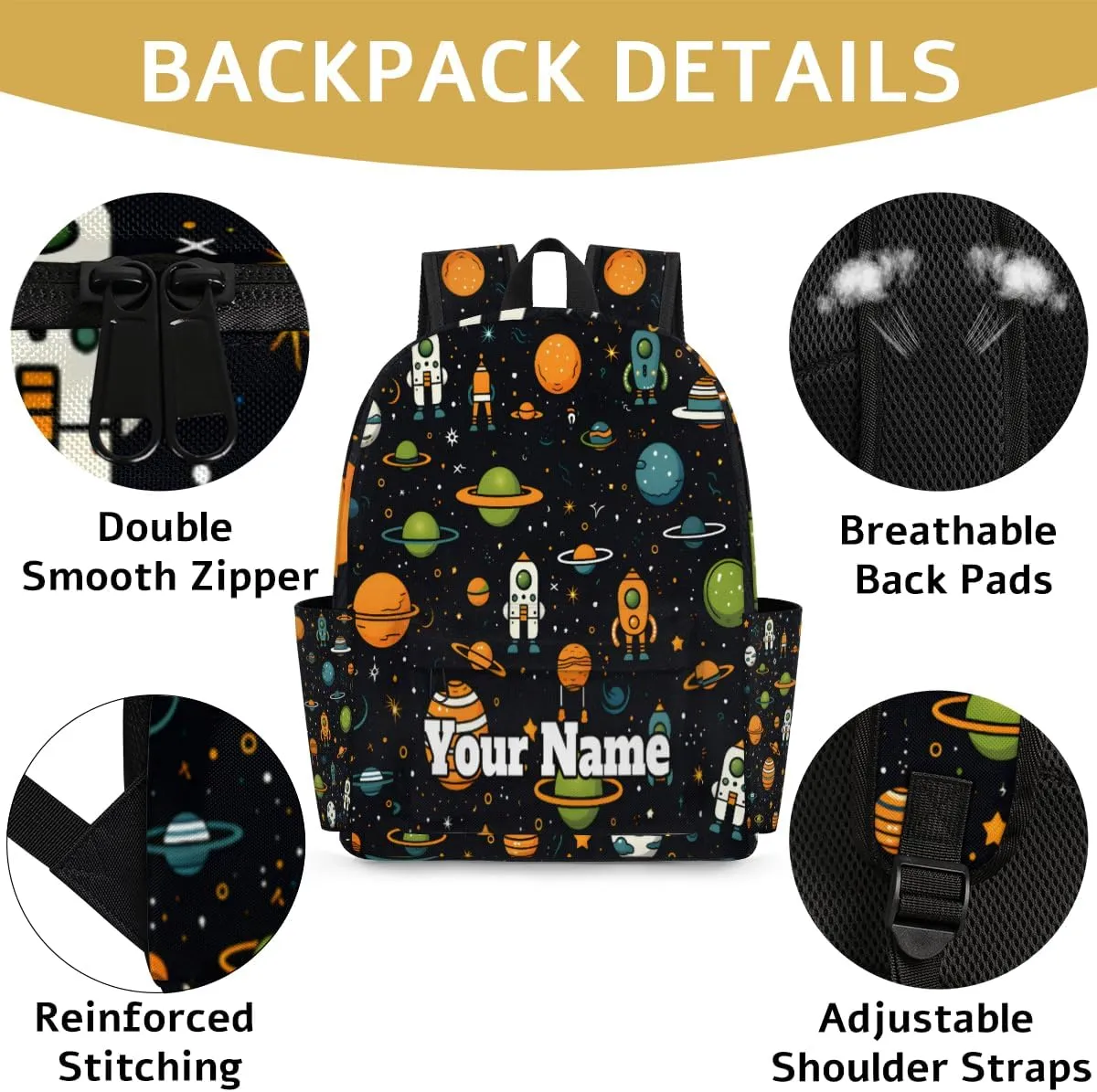 Personalized Outer Space Preschool Toddler Backpack for Boys Girls Custom Kids Name Small Bookbags Kindergarten Elementary Backpack, Space Rocket