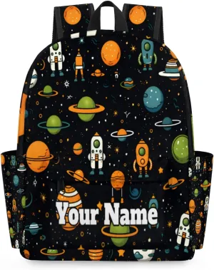 Personalized Outer Space Preschool Toddler Backpack for Boys Girls Custom Kids Name Small Bookbags Kindergarten Elementary Backpack, Space Rocket