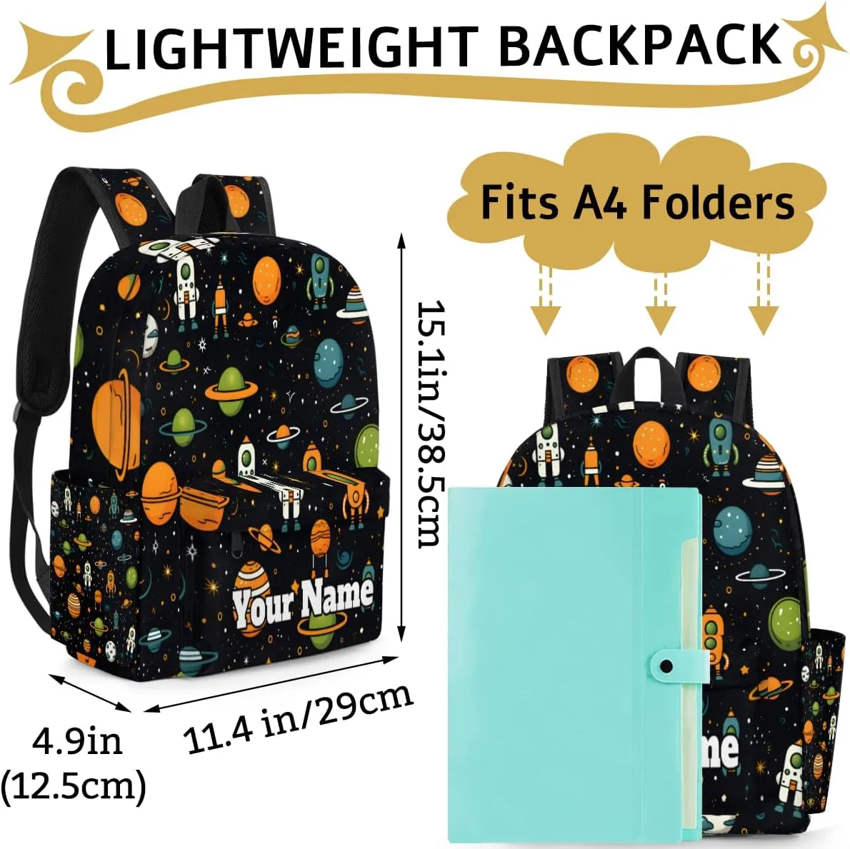 Personalized Outer Space Preschool Toddler Backpack for Boys Girls Custom Kids Name Small Bookbags Kindergarten Elementary Backpack, Space Rocket
