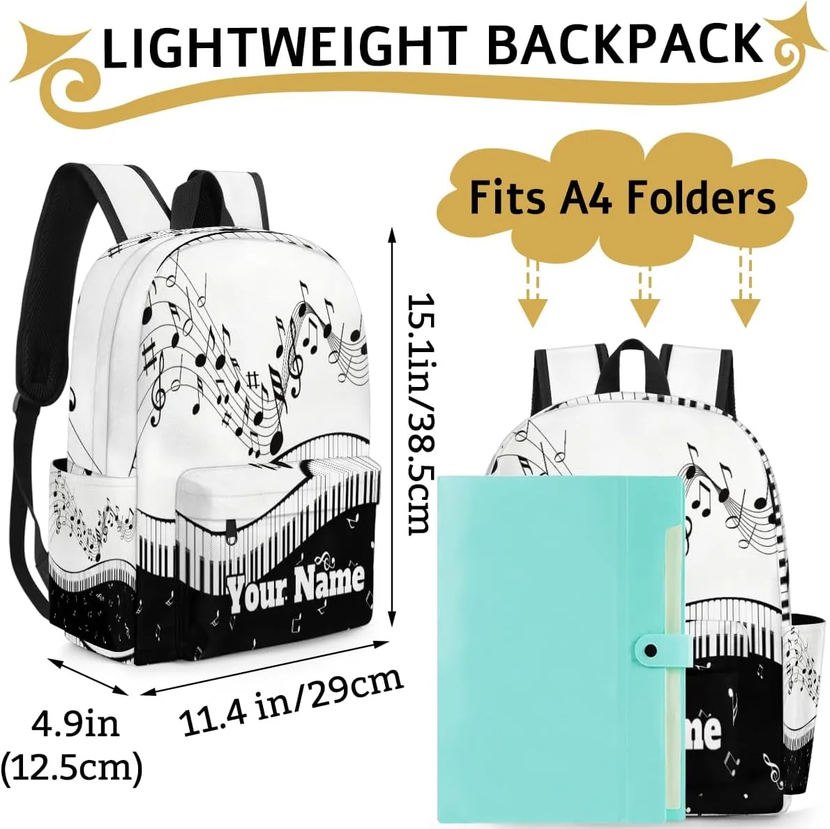 Personalized Piano Keyboard Preschool Toddler Backpack for Boys Girls Custom Kids Name Small Bookbags Kindergarten Elementary Backpack, Music Note