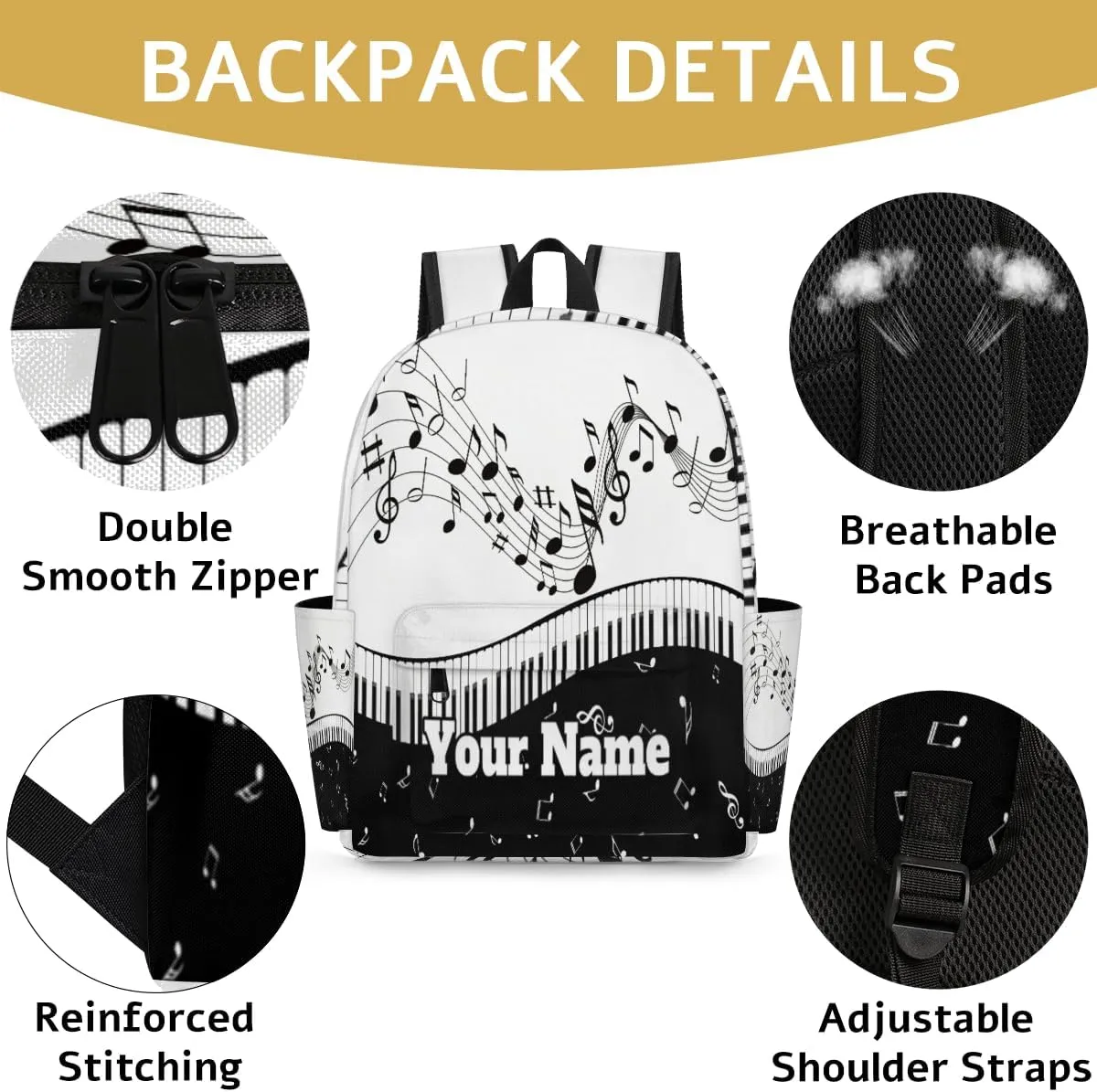 Personalized Piano Keyboard Preschool Toddler Backpack for Boys Girls Custom Kids Name Small Bookbags Kindergarten Elementary Backpack, Music Note