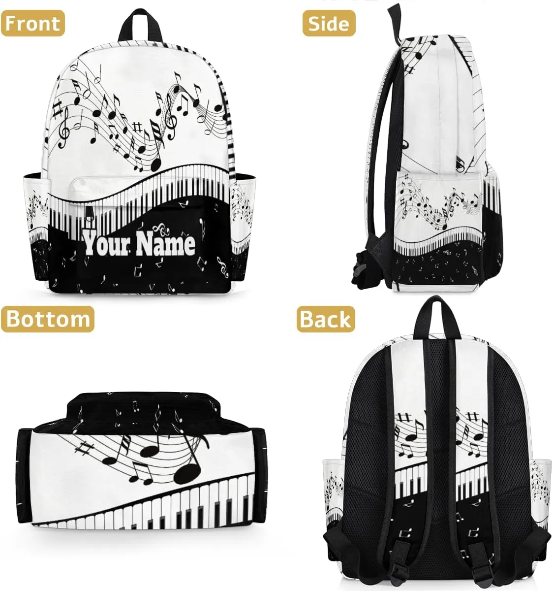 Personalized Piano Keyboard Preschool Toddler Backpack for Boys Girls Custom Kids Name Small Bookbags Kindergarten Elementary Backpack, Music Note