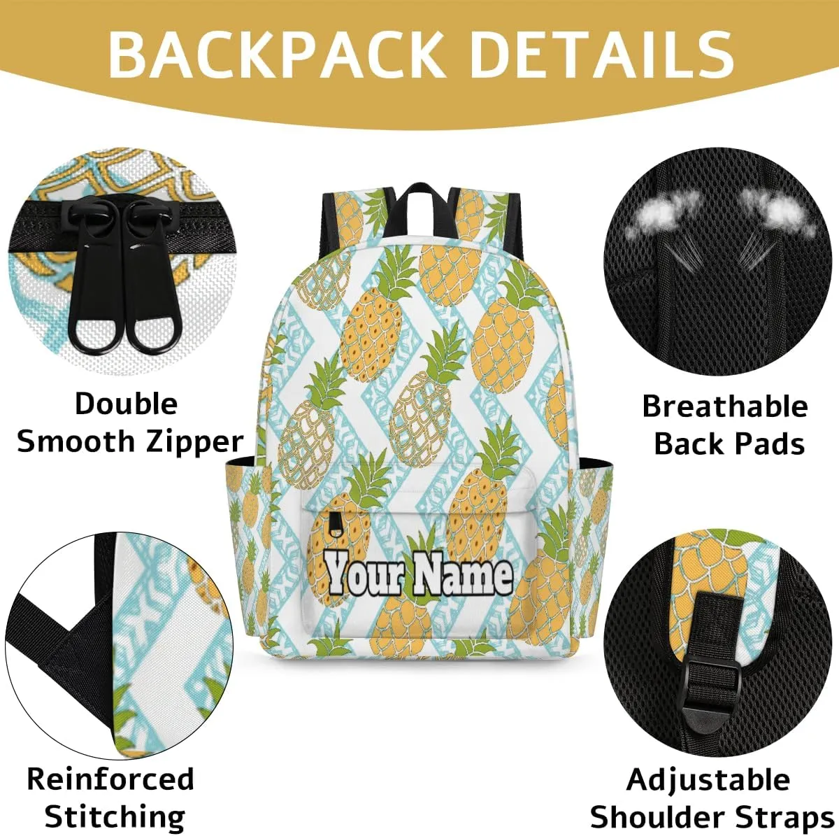Personalized Pineapple Preschool Toddler Backpack for Boys Girls Custom Kids Name Small Bookbags Kindergarten Elementary Backpack, Summer