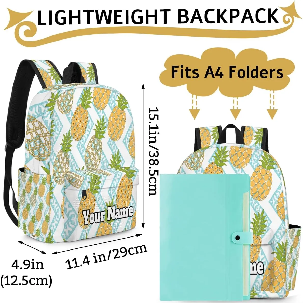 Personalized Pineapple Preschool Toddler Backpack for Boys Girls Custom Kids Name Small Bookbags Kindergarten Elementary Backpack, Summer