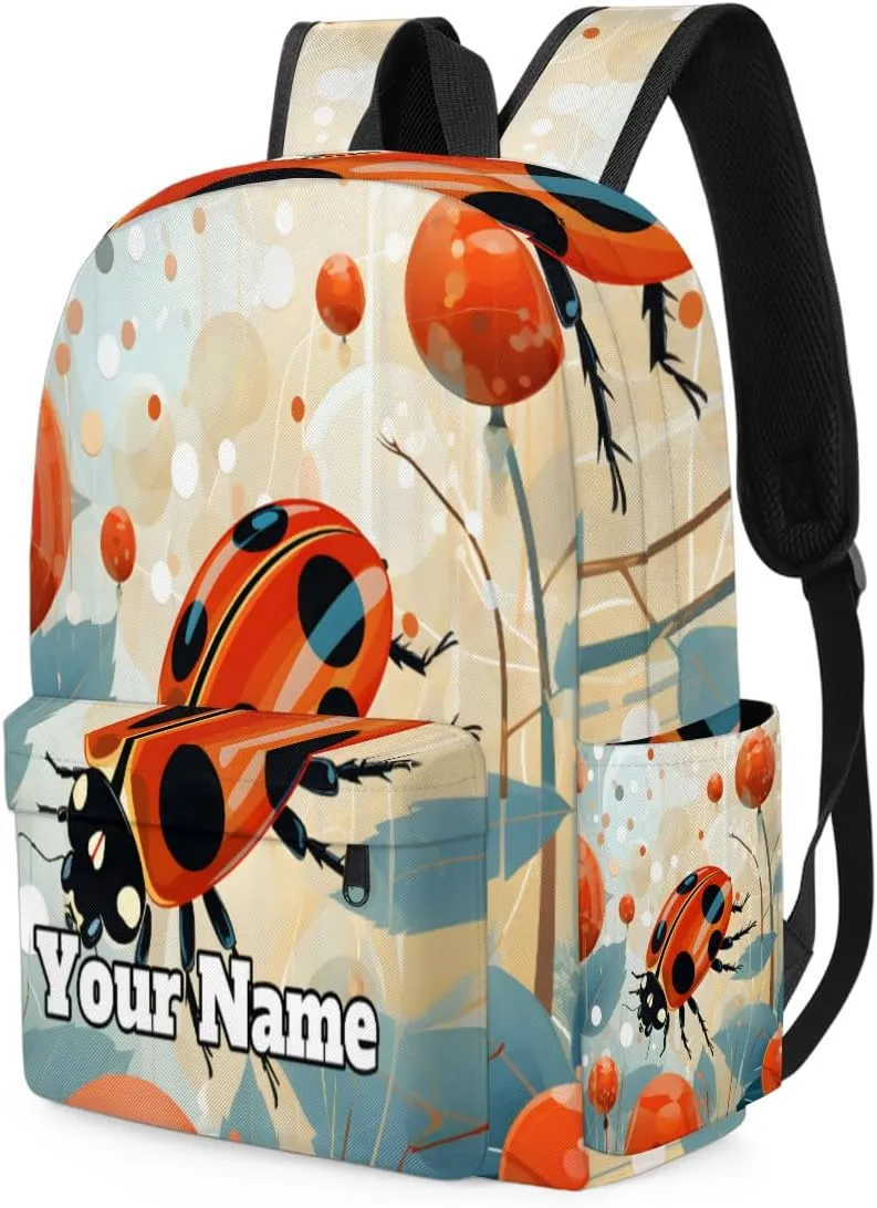 Personalized Red Ladybirds Preschool Toddler Backpack for Boys Girls Custom Kids Name Small Bookbags Kindergarten Elementary Backpack, Animals