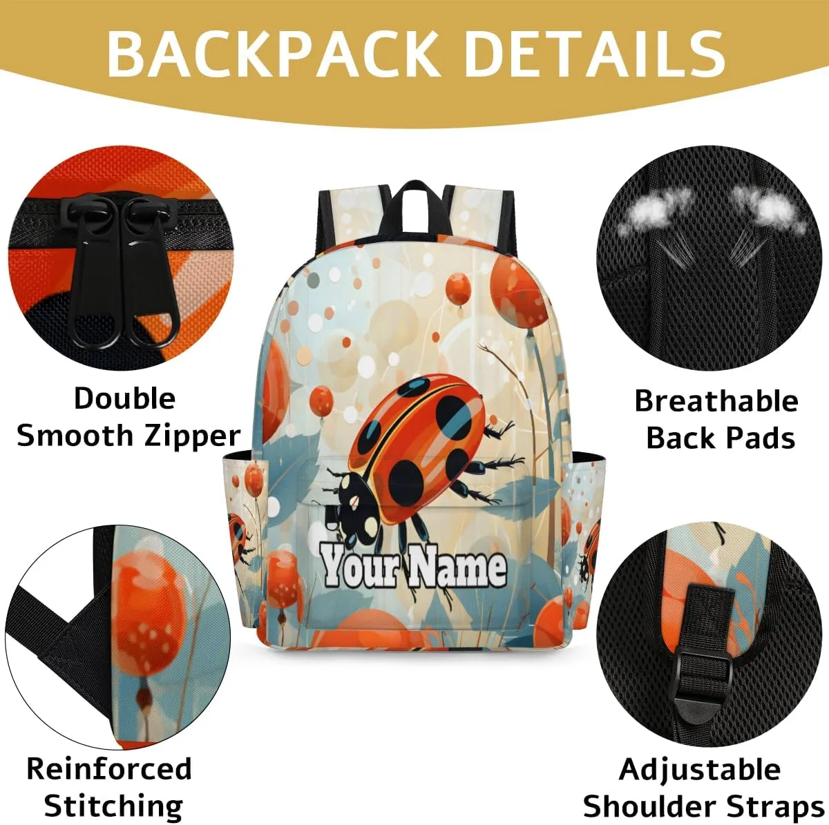 Personalized Red Ladybirds Preschool Toddler Backpack for Boys Girls Custom Kids Name Small Bookbags Kindergarten Elementary Backpack, Animals
