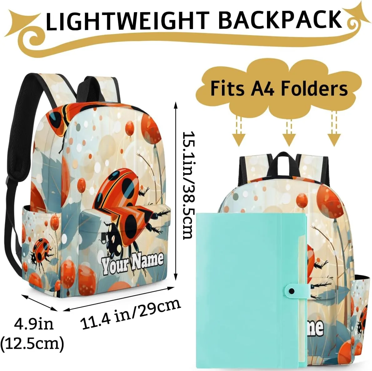 Personalized Red Ladybirds Preschool Toddler Backpack for Boys Girls Custom Kids Name Small Bookbags Kindergarten Elementary Backpack, Animals