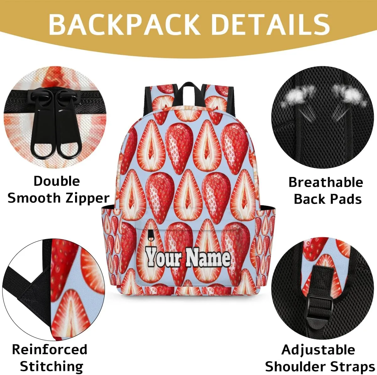 Personalized Red Strawberry Preschool Toddler Backpack for Boys Girls Custom Kids Name Small Bookbags Kindergarten Elementary Backpack, Strawberry