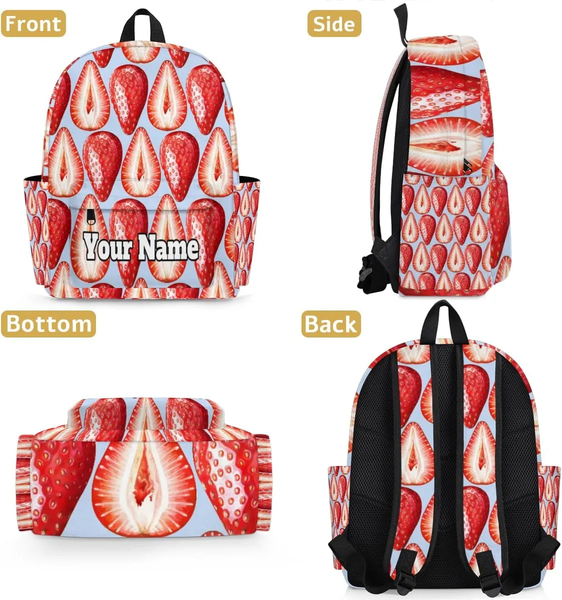 Personalized Red Strawberry Preschool Toddler Backpack for Boys Girls Custom Kids Name Small Bookbags Kindergarten Elementary Backpack, Strawberry