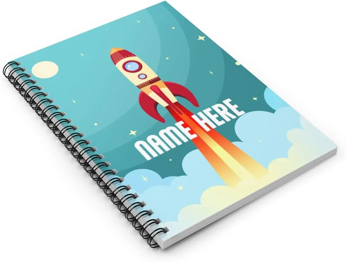 Personalized Rocket Launch Custom Space Themed Spiral Notebook - Custom Notebook for for Kid, Teens, Girls, Women, Kids Gifts