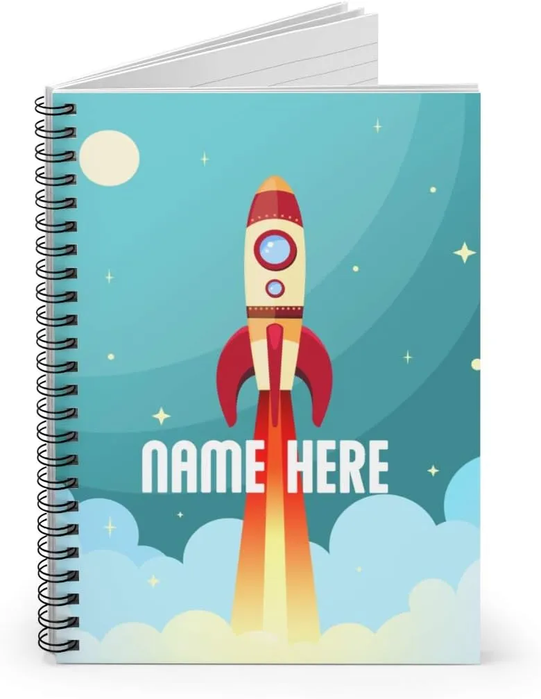 Personalized Rocket Launch Custom Space Themed Spiral Notebook - Custom Notebook for for Kid, Teens, Girls, Women, Kids Gifts