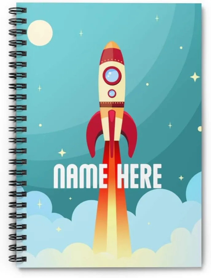 Personalized Rocket Launch Custom Space Themed Spiral Notebook - Custom Notebook for for Kid, Teens, Girls, Women, Kids Gifts