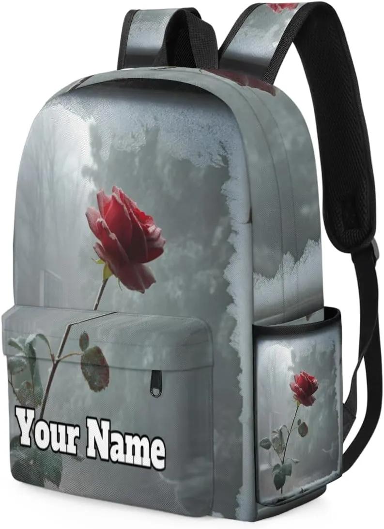Personalized Rose Flowers Preschool Toddler Backpack for Boys Girls Custom Kids Name Small Bookbags Kindergarten Elementary Backpack, Winter Rose
