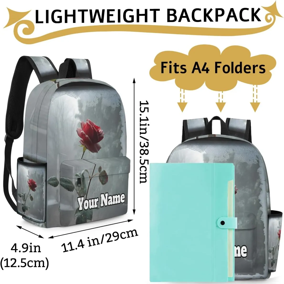 Personalized Rose Flowers Preschool Toddler Backpack for Boys Girls Custom Kids Name Small Bookbags Kindergarten Elementary Backpack, Winter Rose