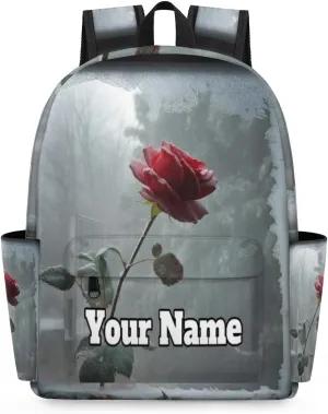 Personalized Rose Flowers Preschool Toddler Backpack for Boys Girls Custom Kids Name Small Bookbags Kindergarten Elementary Backpack, Winter Rose