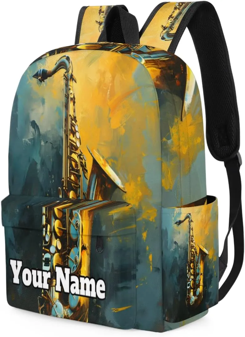 Personalized Saxophone Preschool Toddler Backpack for Boys Girls Custom Kids Name Small Bookbags Kindergarten Elementary Backpack, Jazz Music