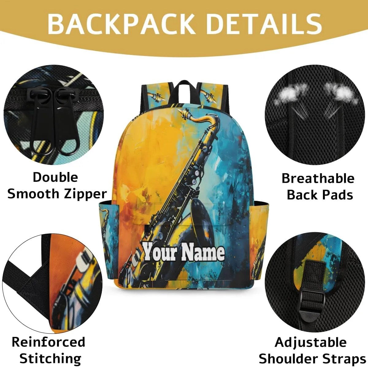 Personalized Saxophone Preschool Toddler Backpack for Boys Girls Custom Kids Name Small Bookbags Kindergarten Elementary Backpack, Musical