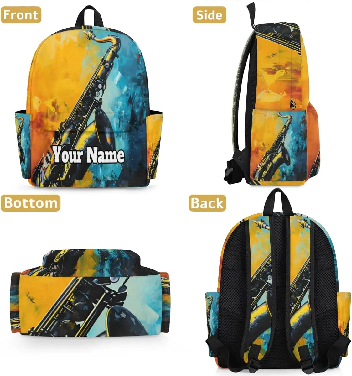 Personalized Saxophone Preschool Toddler Backpack for Boys Girls Custom Kids Name Small Bookbags Kindergarten Elementary Backpack, Musical