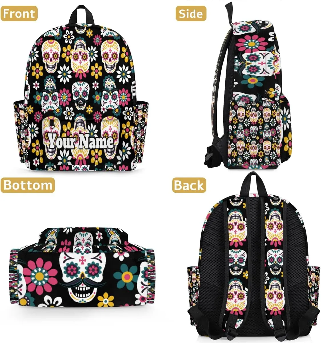 Personalized Skull Skeleton Preschool Toddler Backpack for Boys Girls Custom Kids Name Small Bookbags Kindergarten Elementary Backpack, Goth Skull