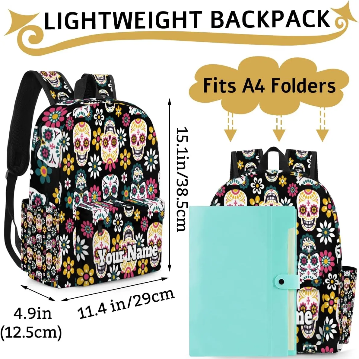 Personalized Skull Skeleton Preschool Toddler Backpack for Boys Girls Custom Kids Name Small Bookbags Kindergarten Elementary Backpack, Goth Skull