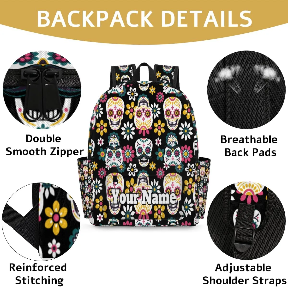 Personalized Skull Skeleton Preschool Toddler Backpack for Boys Girls Custom Kids Name Small Bookbags Kindergarten Elementary Backpack, Goth Skull