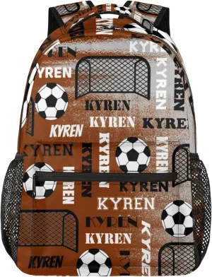 Personalized Soccer Backpack for Men Women, Custom Sports Bag Backpack with Name, Laptop Backpacks Daypack for Travel Camping, Brown Gray