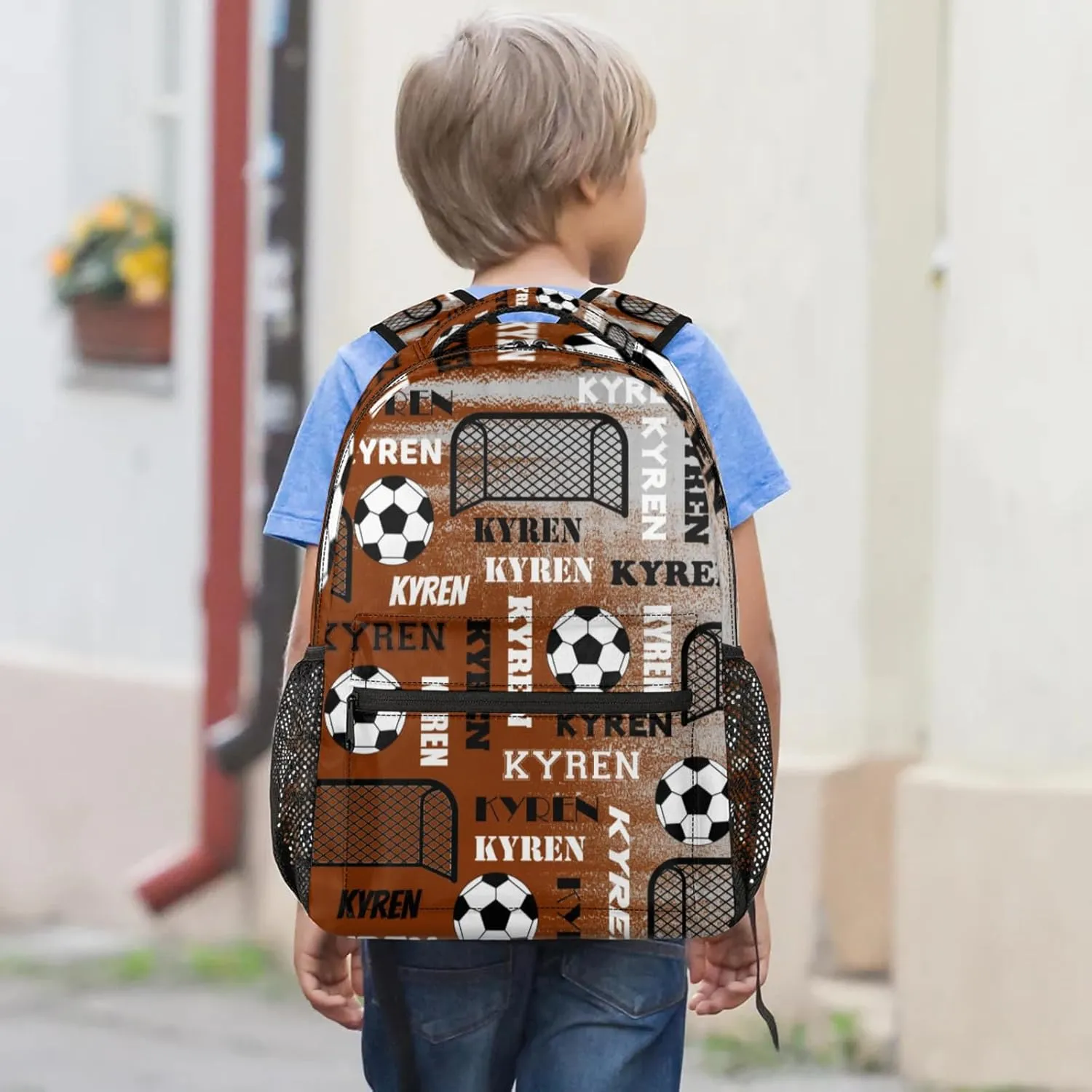 Personalized Soccer Backpack for Men Women, Custom Sports Bag Backpack with Name, Laptop Backpacks Daypack for Travel Camping, Brown Gray