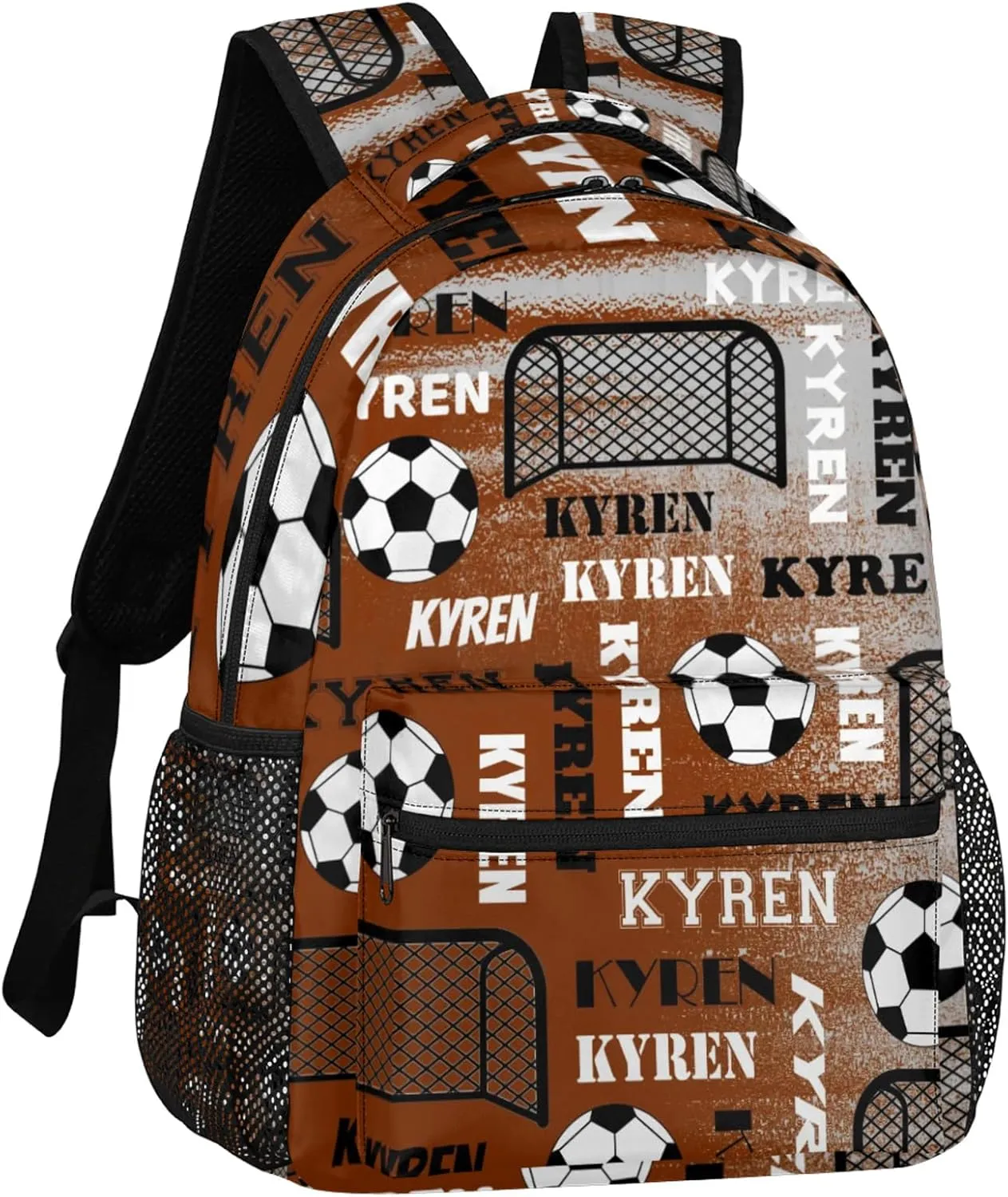 Personalized Soccer Backpack for Men Women, Custom Sports Bag Backpack with Name, Laptop Backpacks Daypack for Travel Camping, Brown Gray