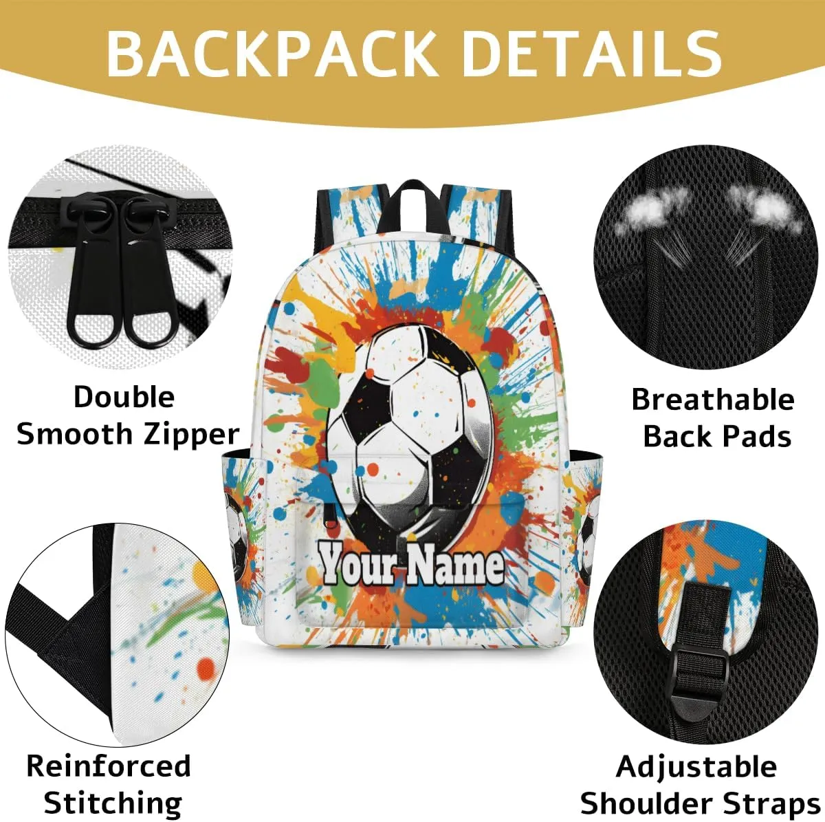 Personalized Soccer Preschool Toddler Backpack for Boys Girls Custom Kids Name Small Bookbags Kindergarten Elementary Backpack, Colorful Soccer